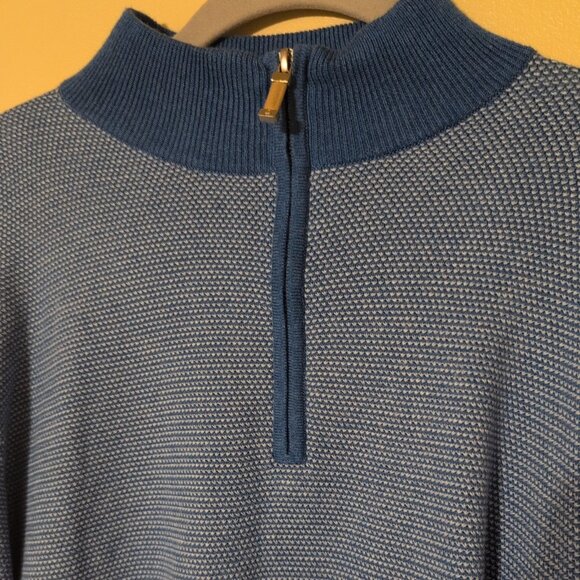 Peter Millar Sweater Mens M Blue White Striped Quarter Zip Mock Neck Sweater - Picture 2 of 7
